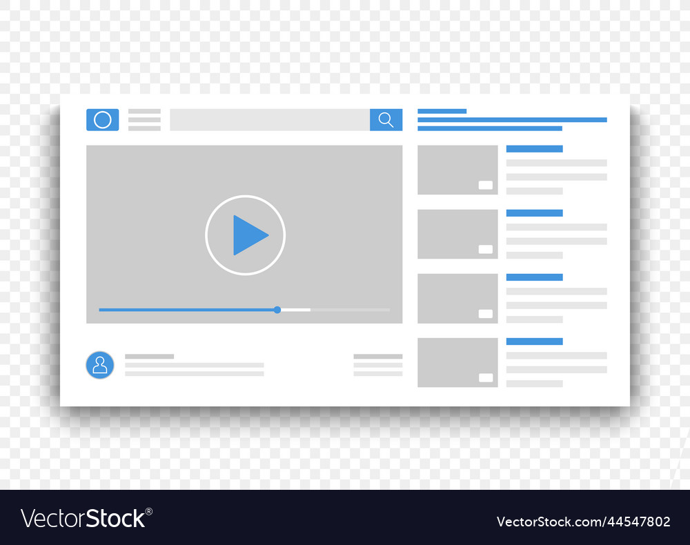 Browser online video player blue interface window vector image Browser online video player blue interface window