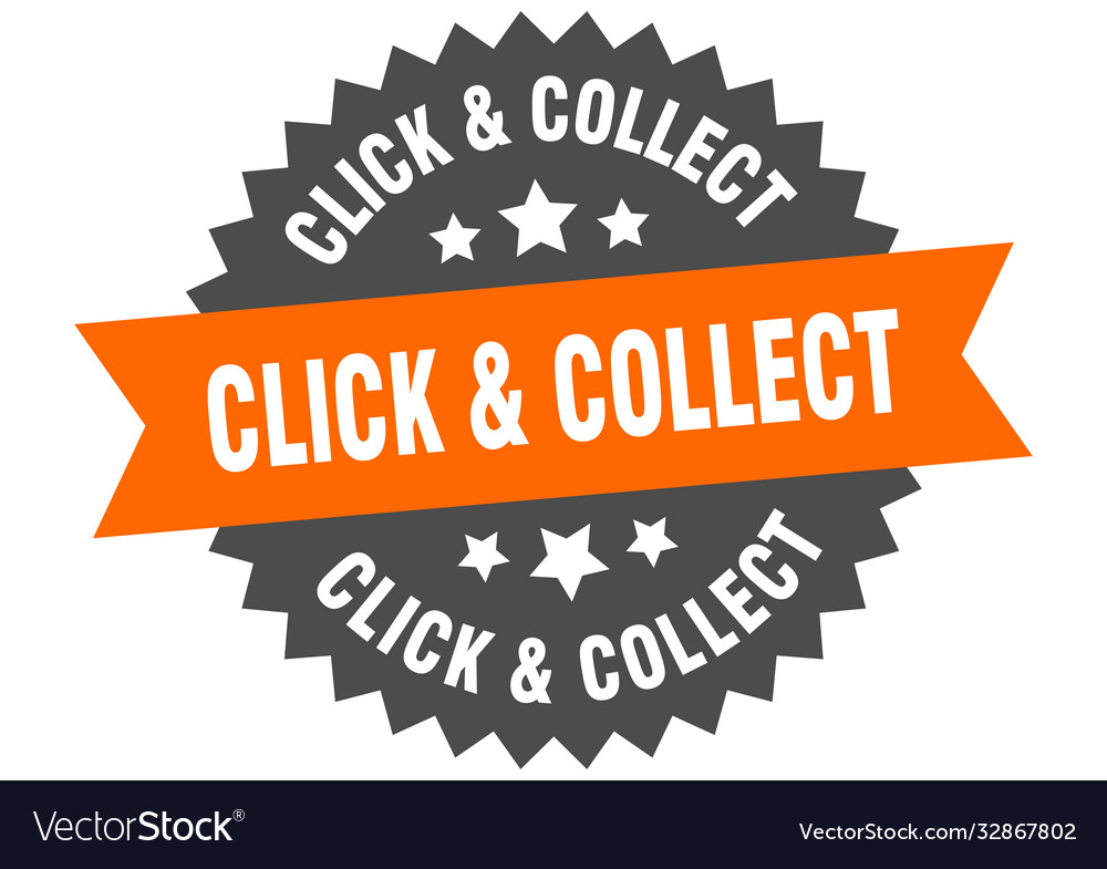 Click collect round isolated ribbon label