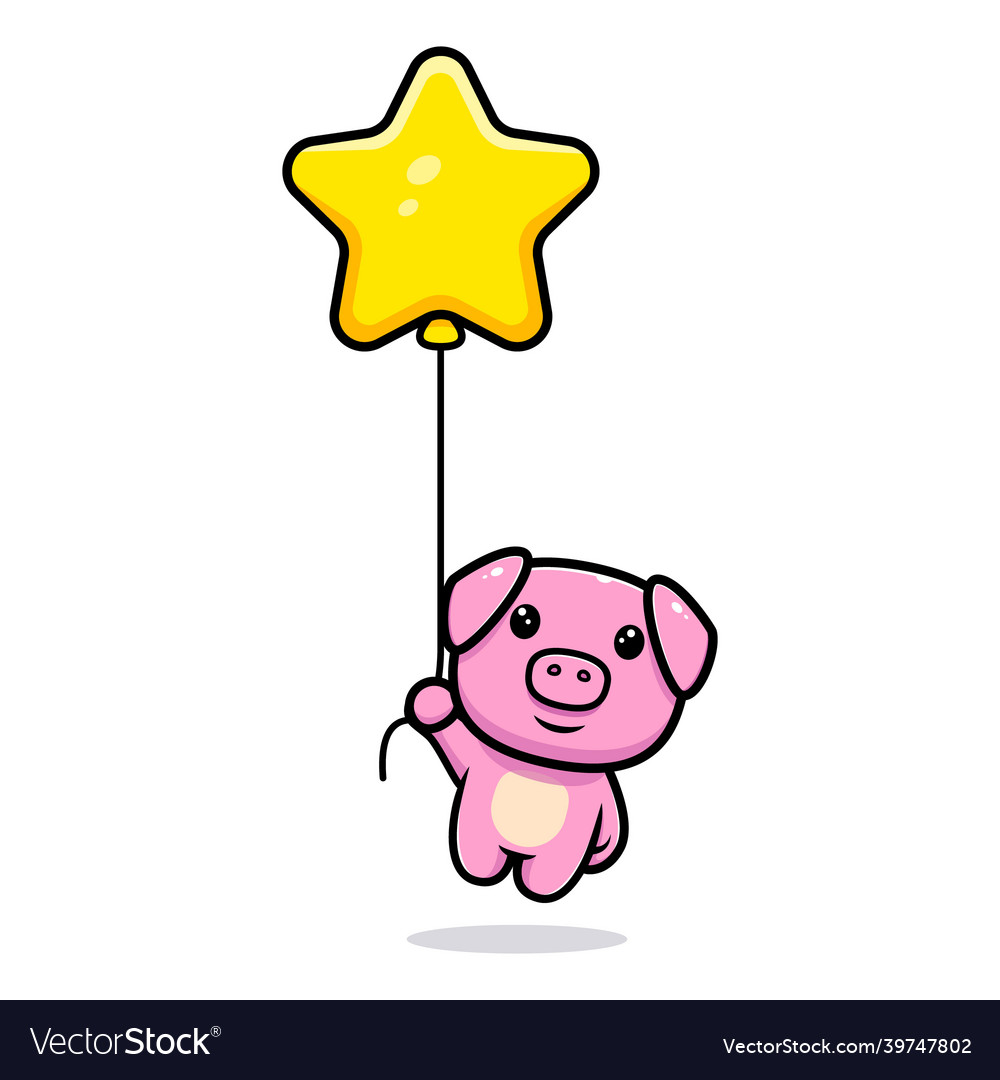 Cute pig floating with star balloon mascot vector image Cute pig floating with star balloon mascot