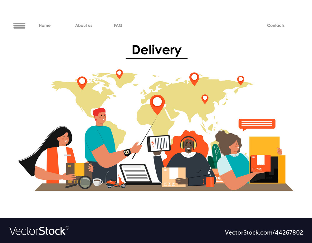 Delivery and global logistic service landing page vector image Delivery and global logistic service landing page