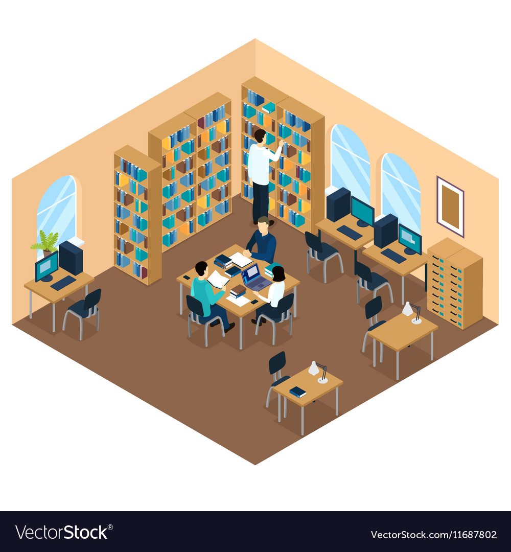 Download Education Library Isometric Student Composition Vector Image