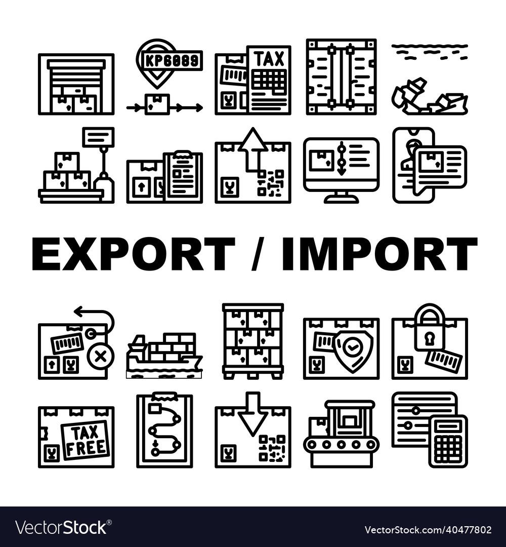 Export and import transportation icons set vector image Export and import transportation icons set