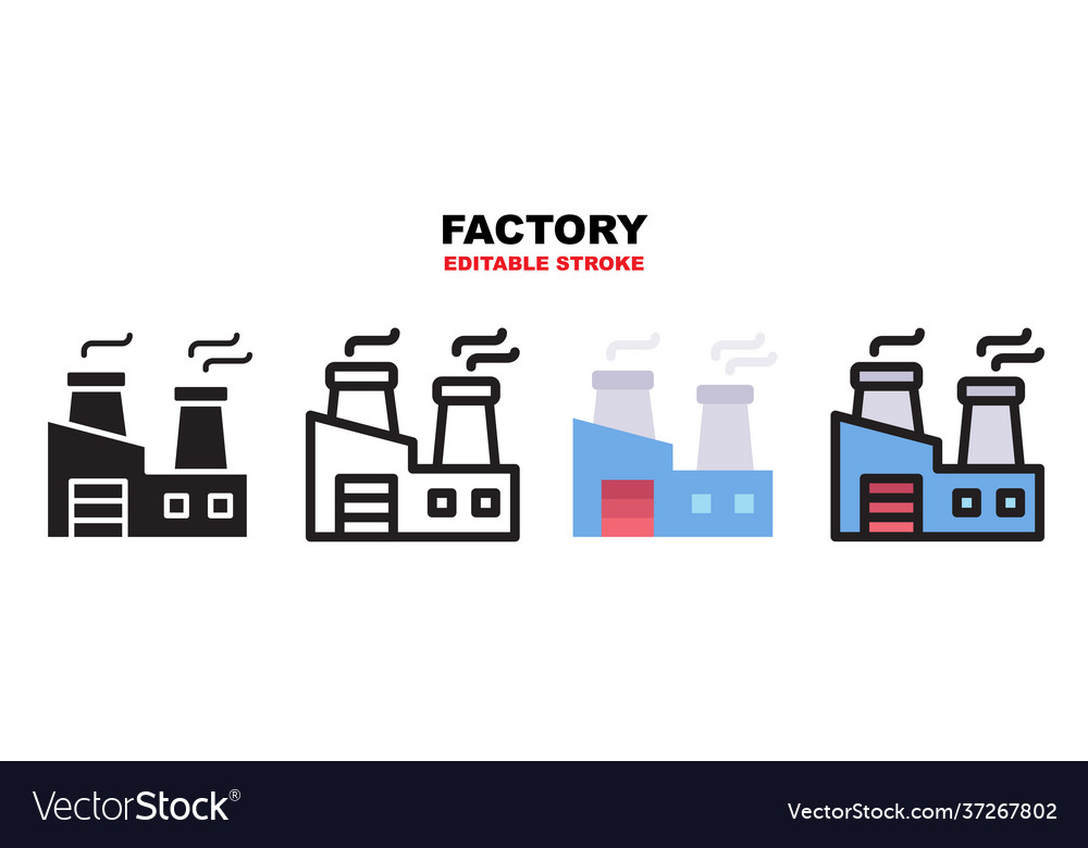 Factory icon set with different styles editable vector image Factory icon set with different styles editable