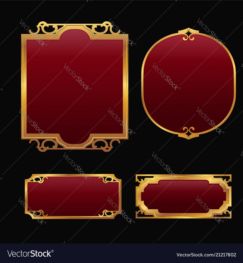 Labels with 3d decorative red golden frames