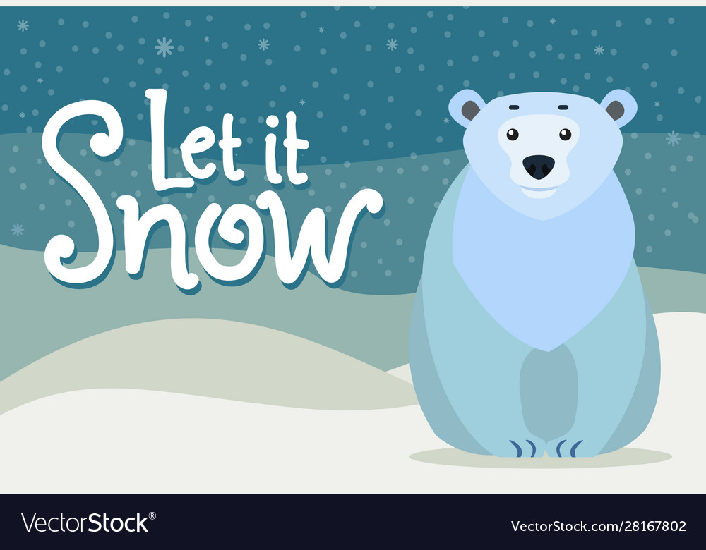 Let it snow caption polar white bear in arctic