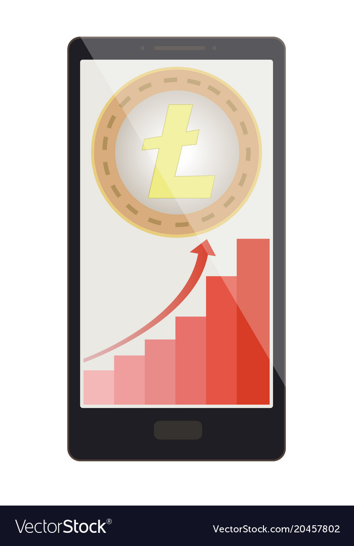 Litecoin coin with growth graph on a phone screen