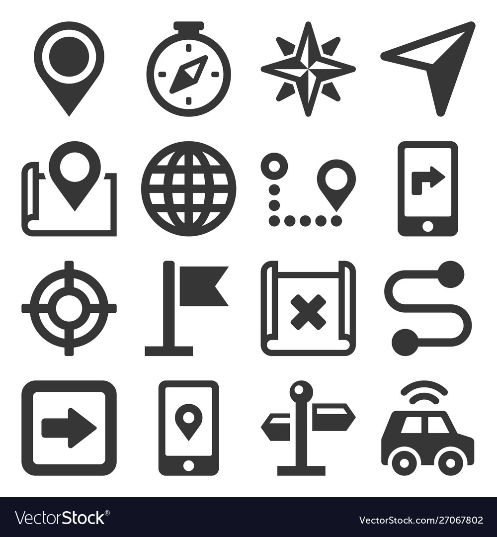 Map and navigation icons set on white background Vector Image