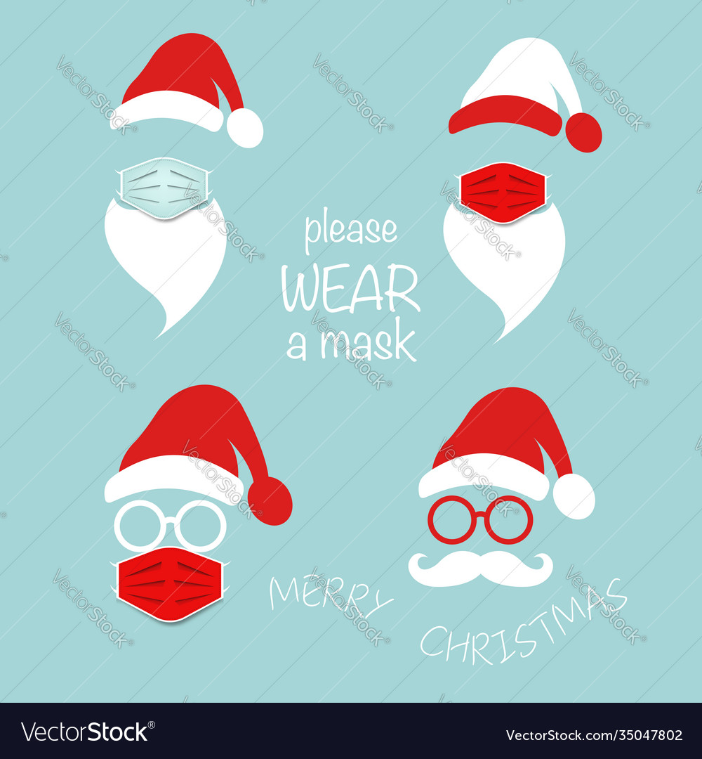 Santa claus head label wear surgical mask set icon