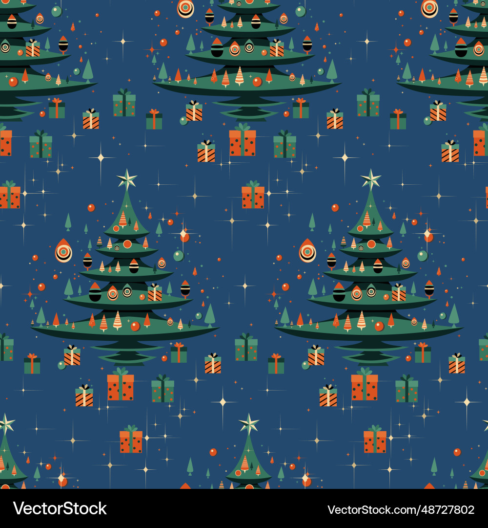 Seamless pattern with christmas tree presents Vector Image