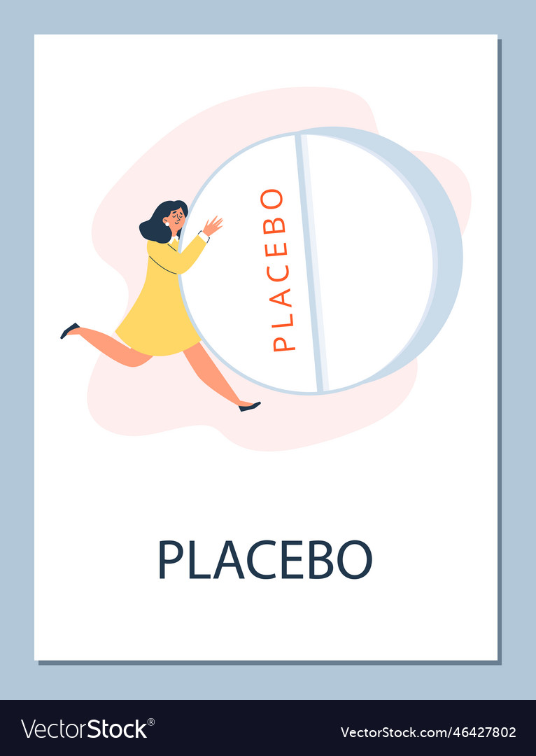 Woman hugging big placebo pill medical poster Vector Image