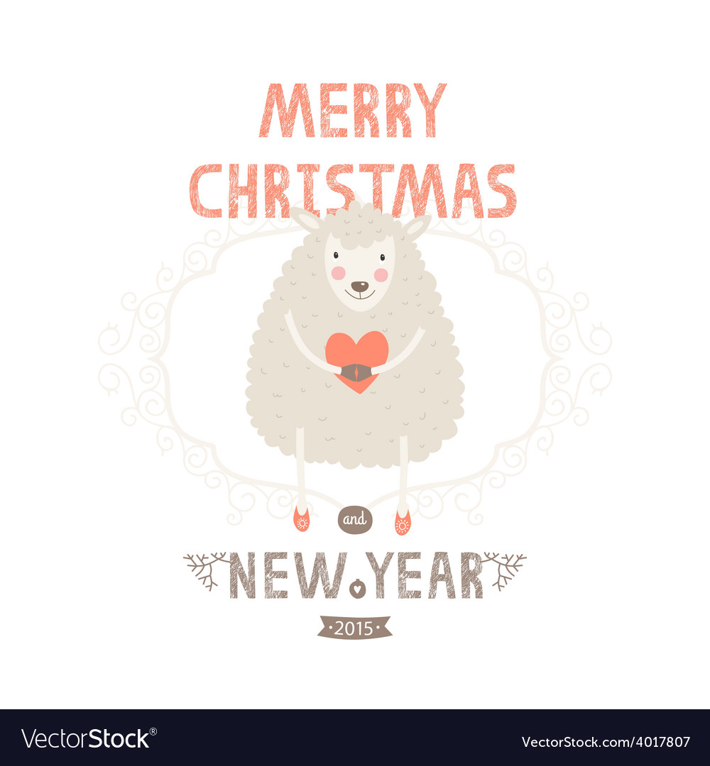 Christmas greeting card with cute sheep