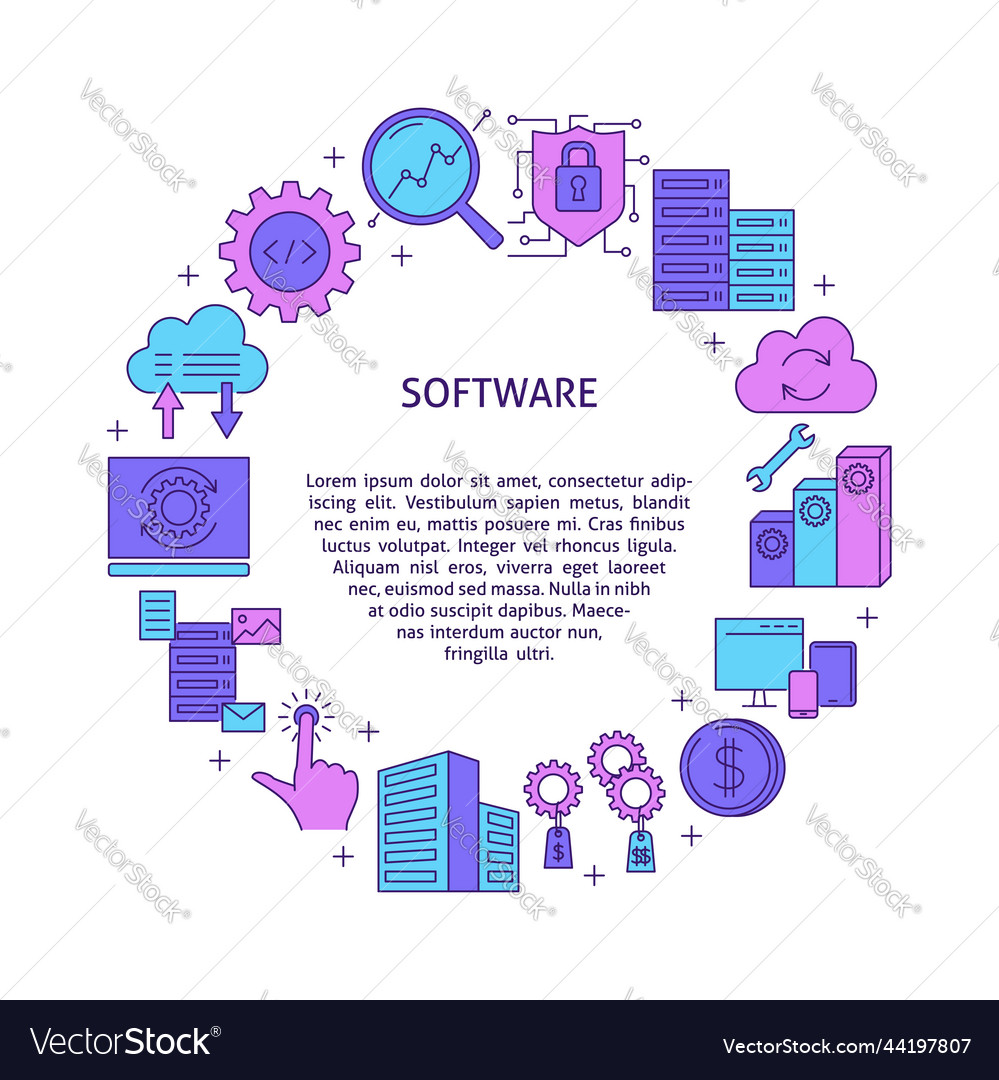 Computer software round banner with place for text vector image Computer software round banner with place for text