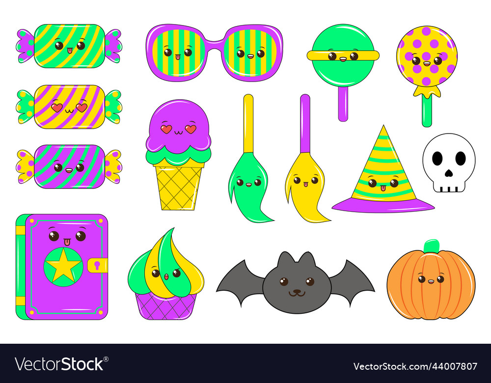 Cute kawaii halloween character set