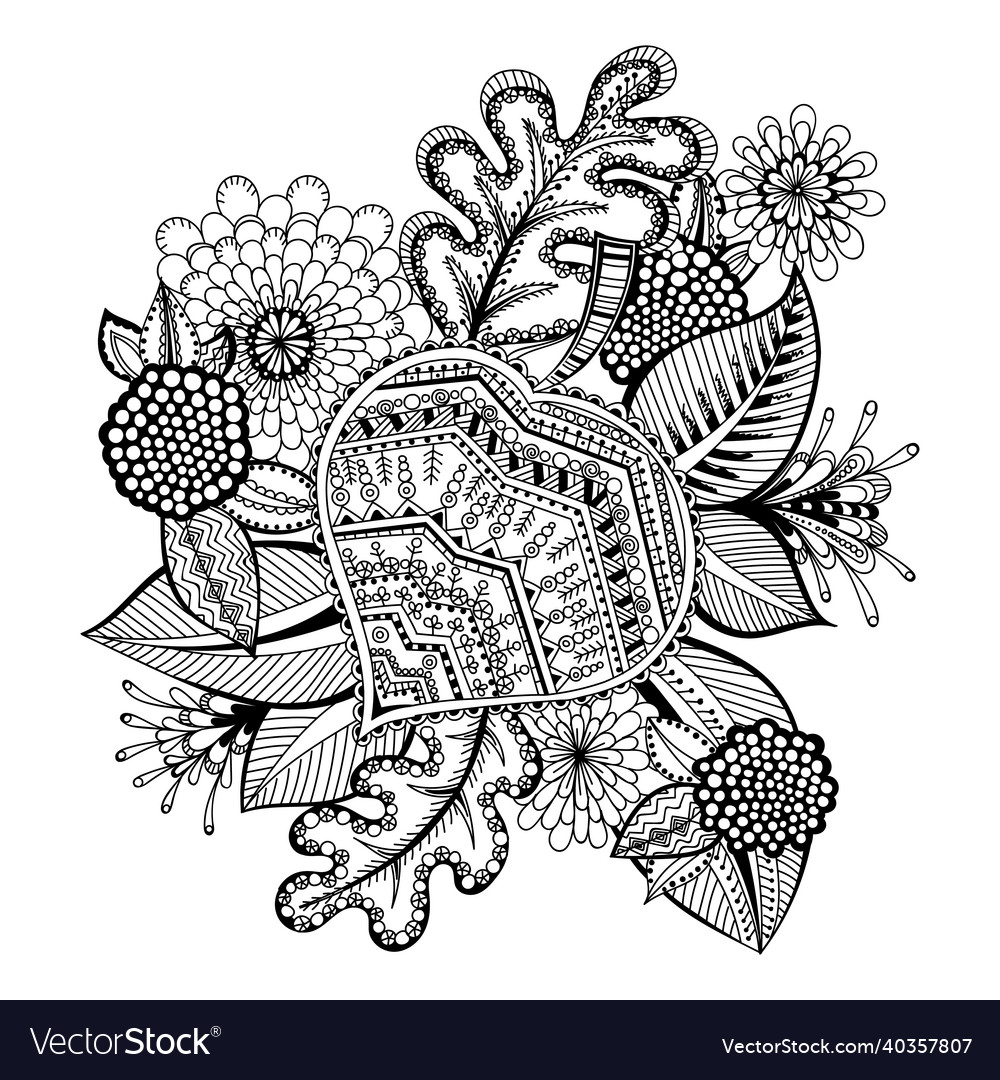 Decorative doodle flowers in black and white