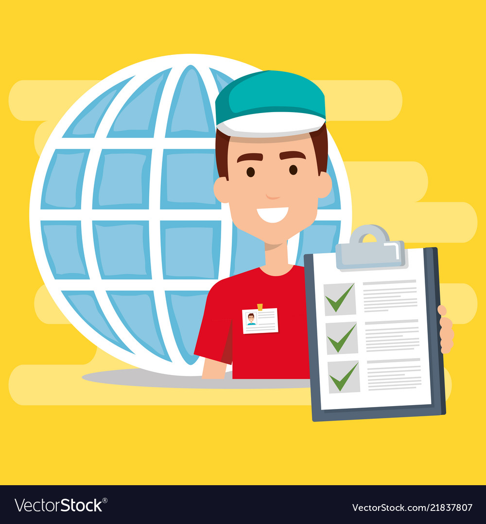 Delivery worker with checklist character vector image Delivery worker with checklist character