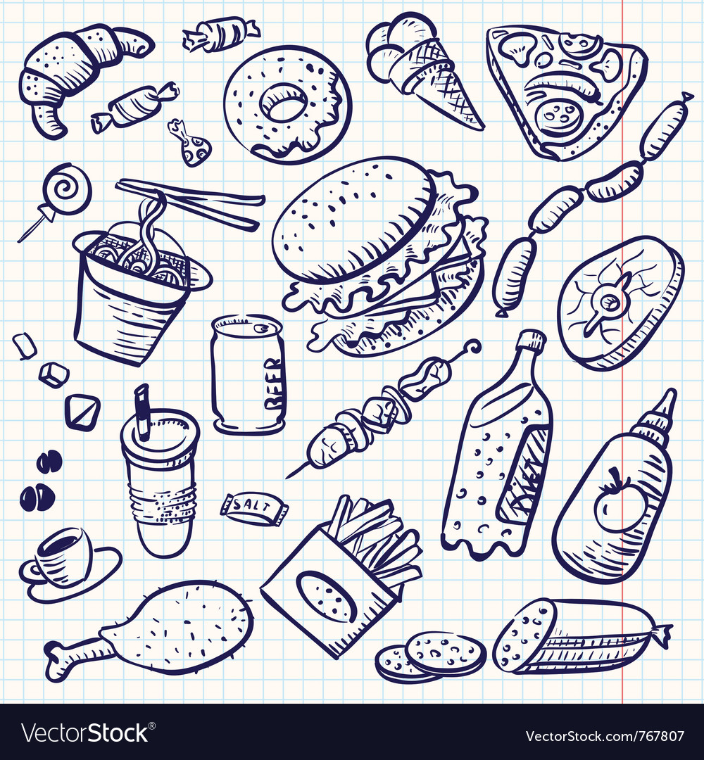 Fast Food Doodle Set Royalty Free Vector Image