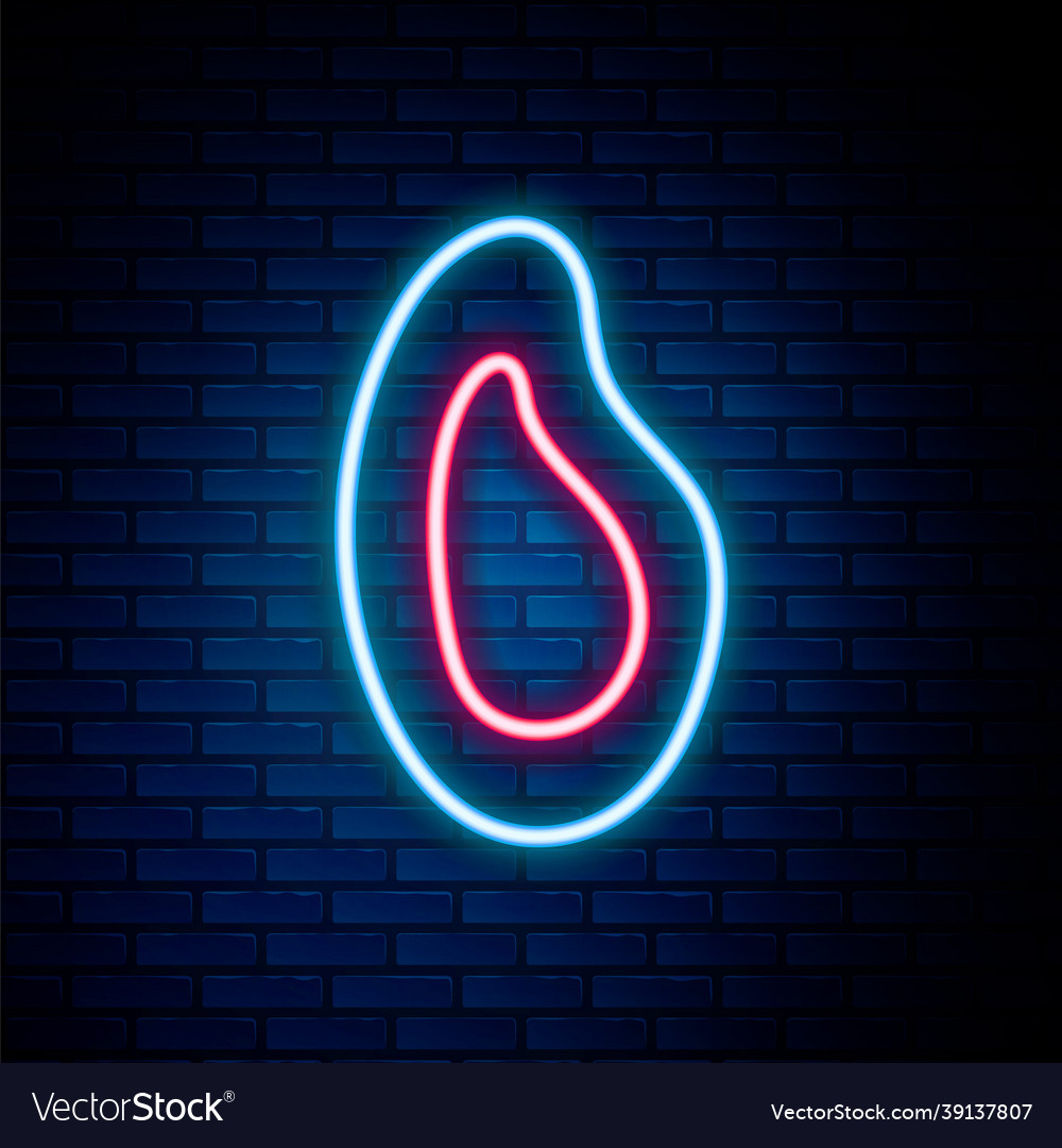 Glowing neon line mussel icon isolated on brick