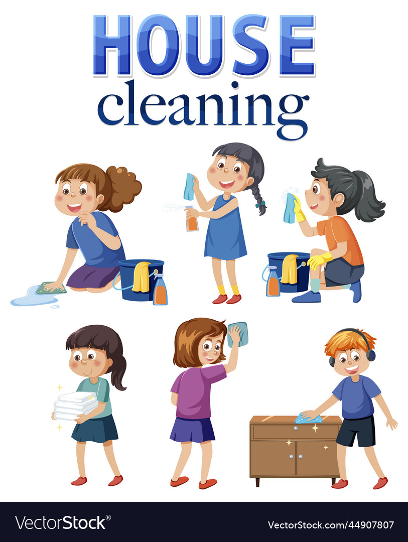 Kids cleaning at home set Royalty Free Vector Image Kids cleaning at home set Royalty Free Vector Image