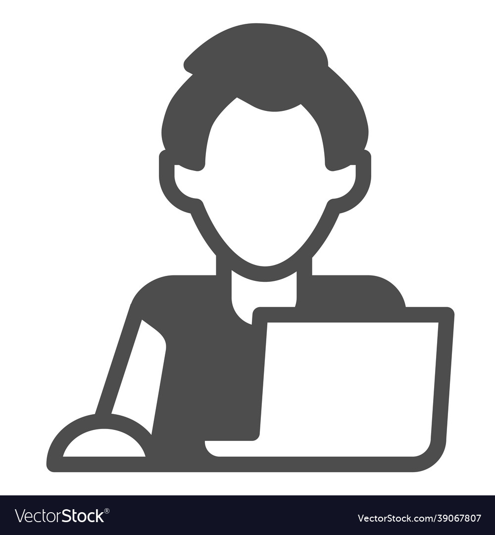 Man on laptop with mouse freelancer programmer vector image Man on laptop with mouse freelancer programmer