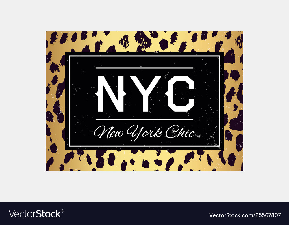 Nyc slogan typography on leopard pattern
