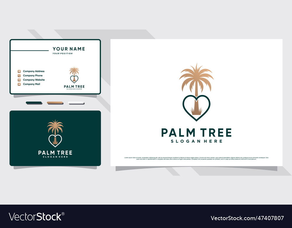 Palm tree icon logo design with heart shape