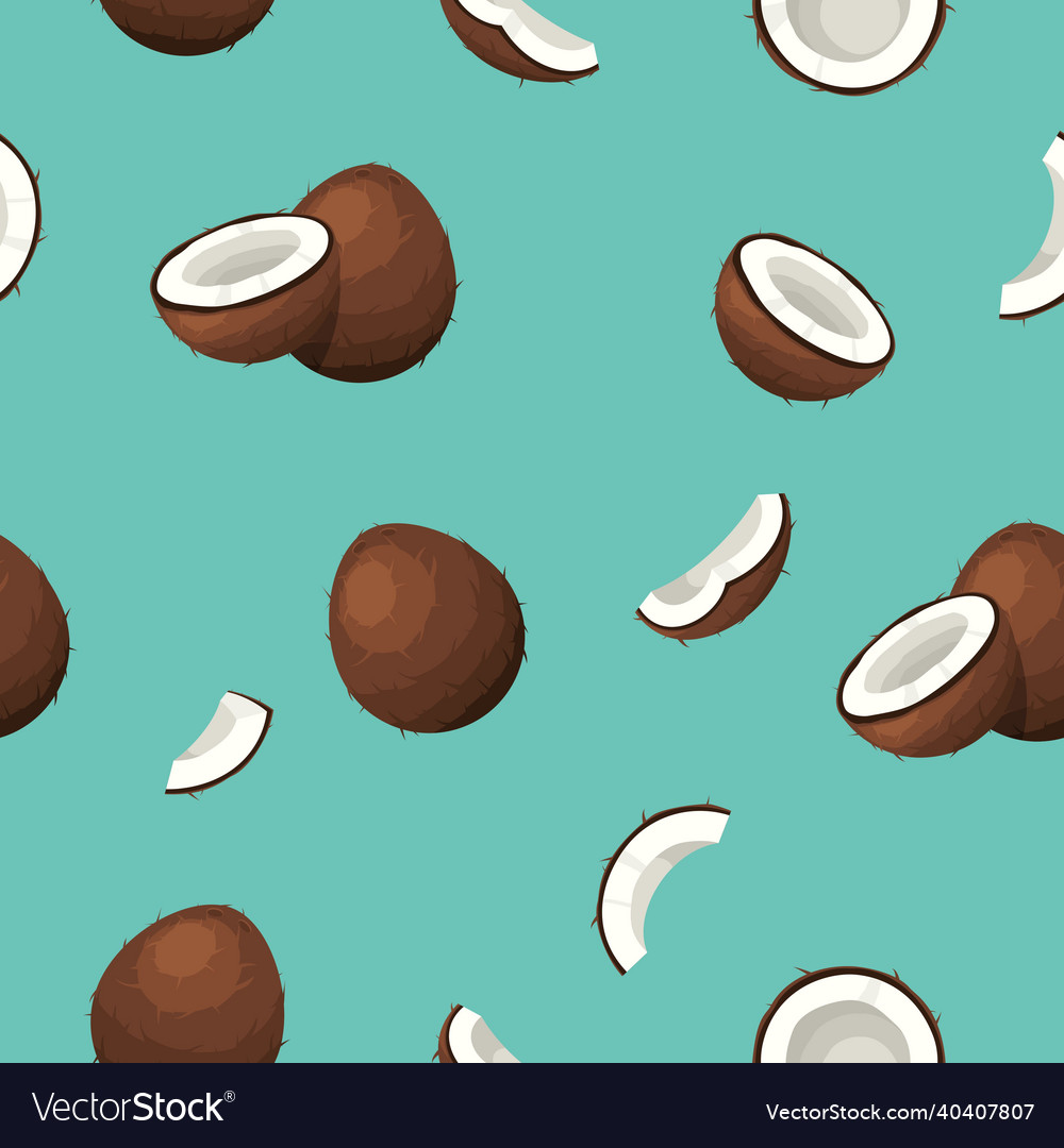 Seamless pattern with coconut fruit and nut