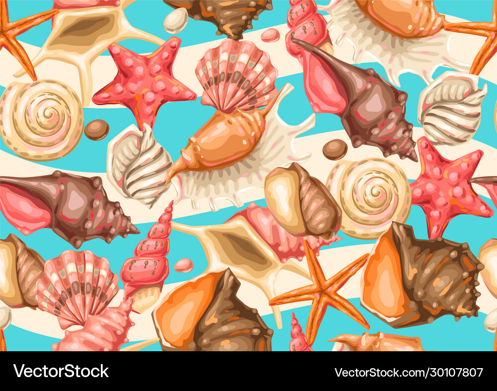 Seamless pattern with seashells tropical Vector Image