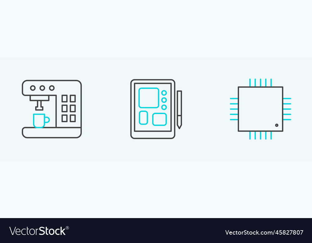 Set line processor with microcircuits cpu coffee vector image Set line processor with microcircuits cpu coffee