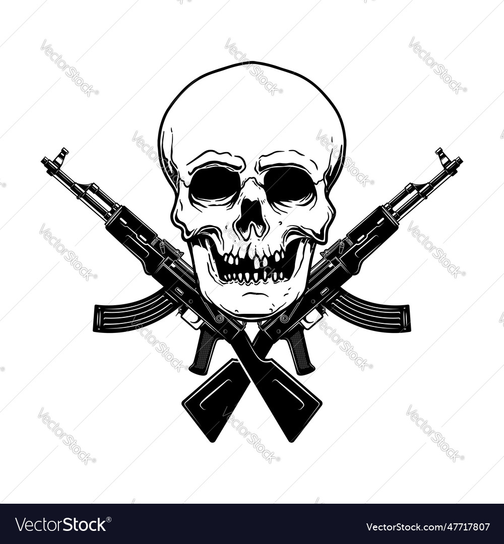 Skull with crossed assault rifles design Vector Image