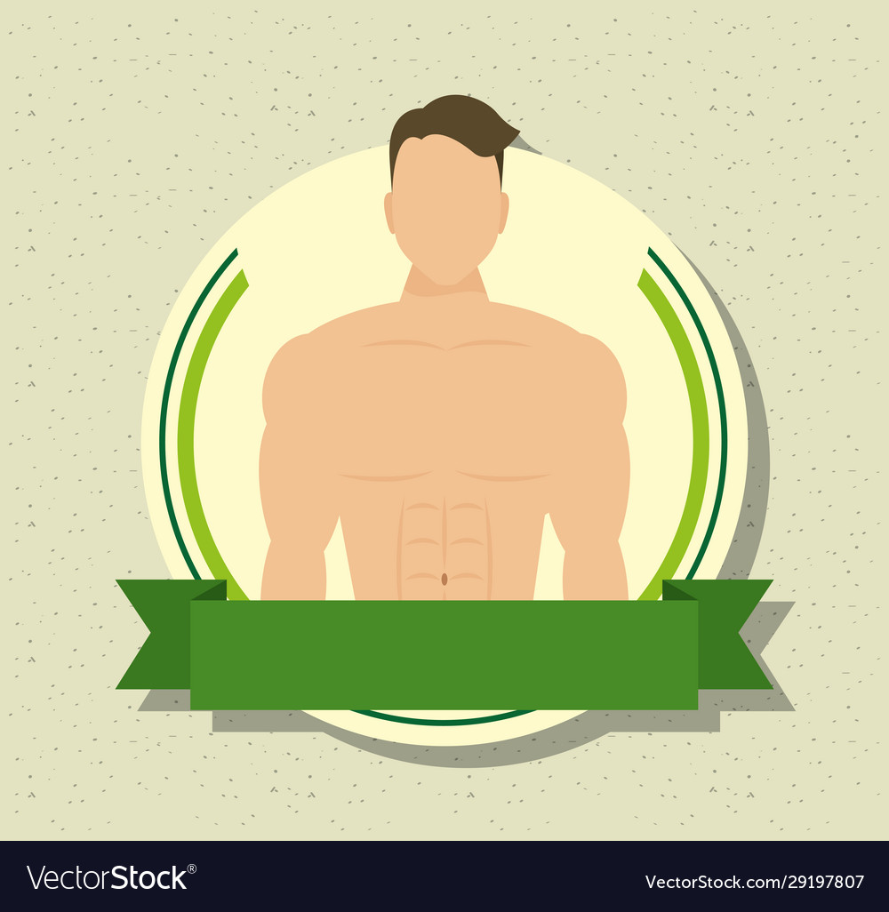 Junge Mann Sportler ohne Hemd in Rahmen vector image Junge Mann Sportler ohne Hemd in Rahmen