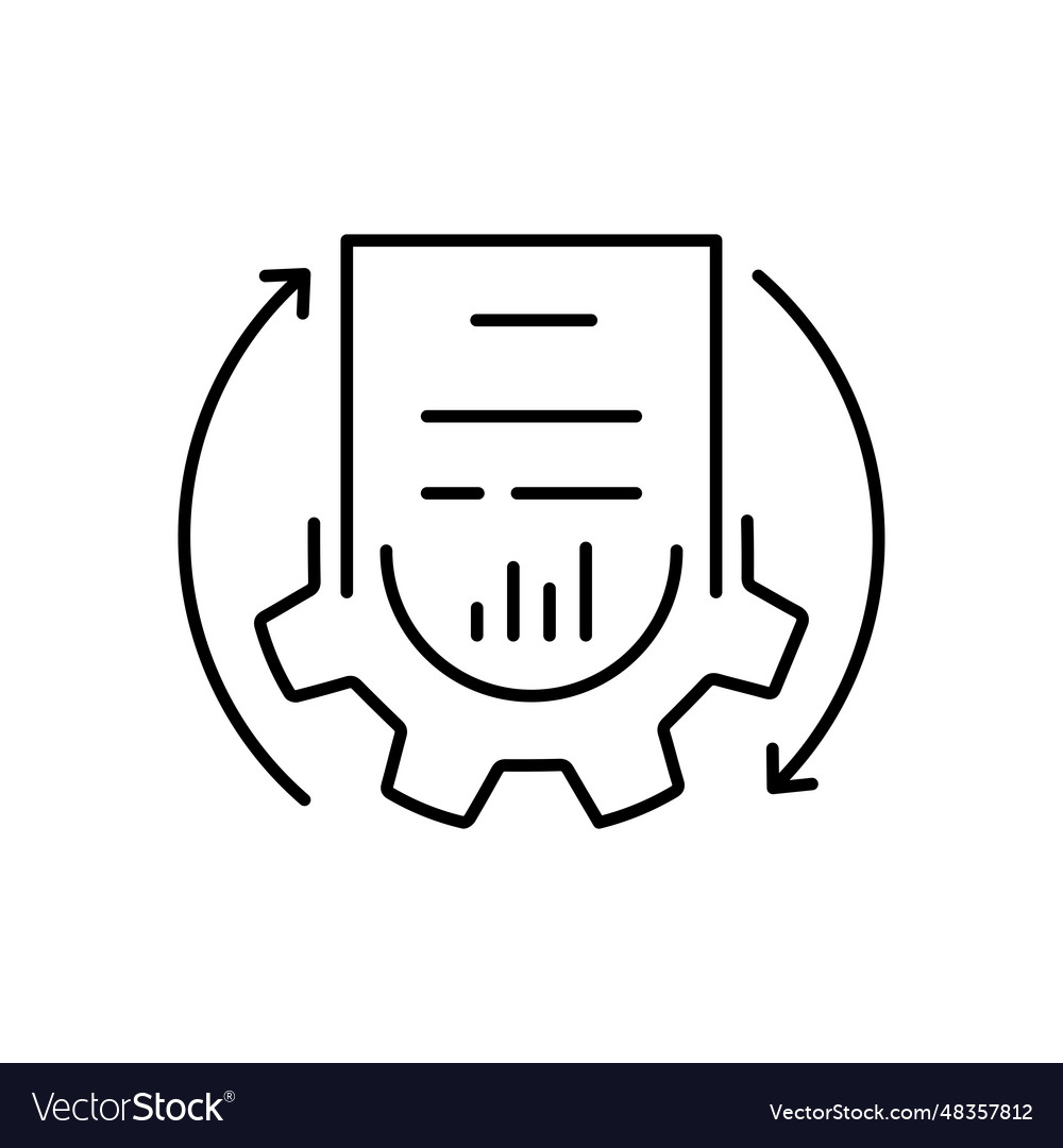Black thin line tech document flow icon simple vector image Black thin line tech document flow icon simple