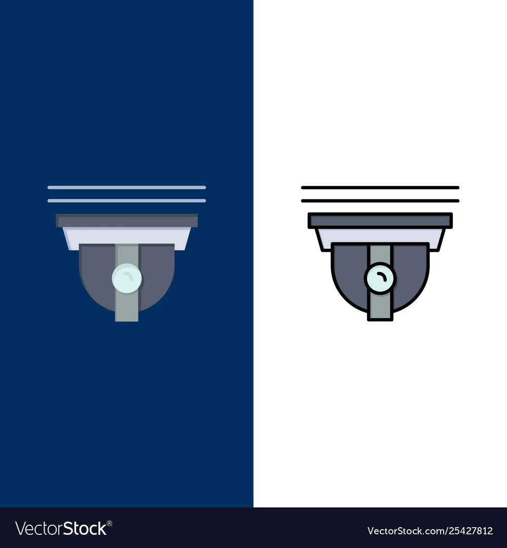 Camera security secure cam icons flat and line vector image Camera security secure cam icons flat and line