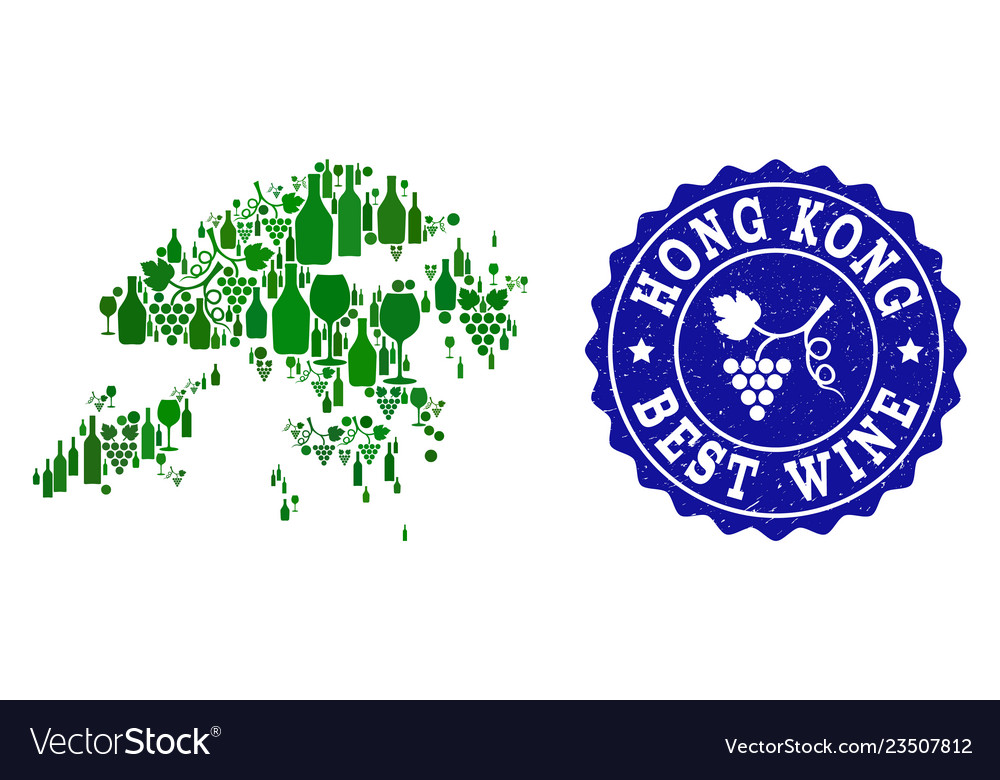 Composition of grape wine map hong kong vector image Composition of grape wine map hong kong