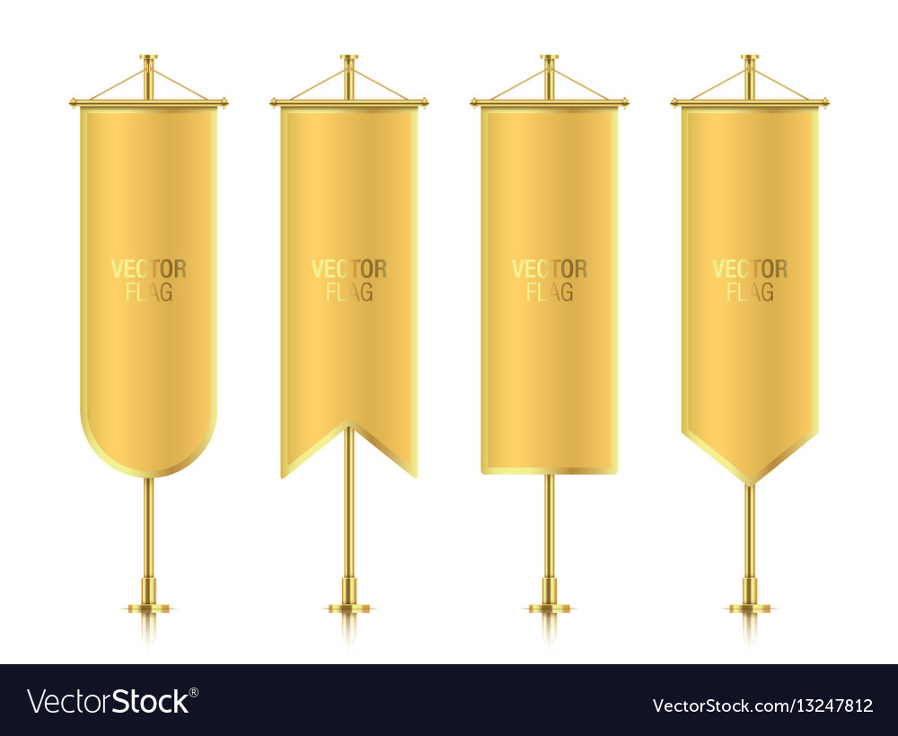 Different Shaped Golden Vertical Banner Flags Vector Image