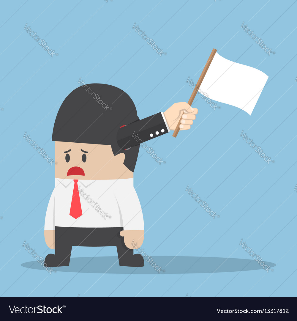 Hand with white flag sticking out from Royalty Free Vector