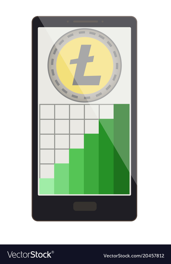 Litecoin coin with growth graph on a phone screen