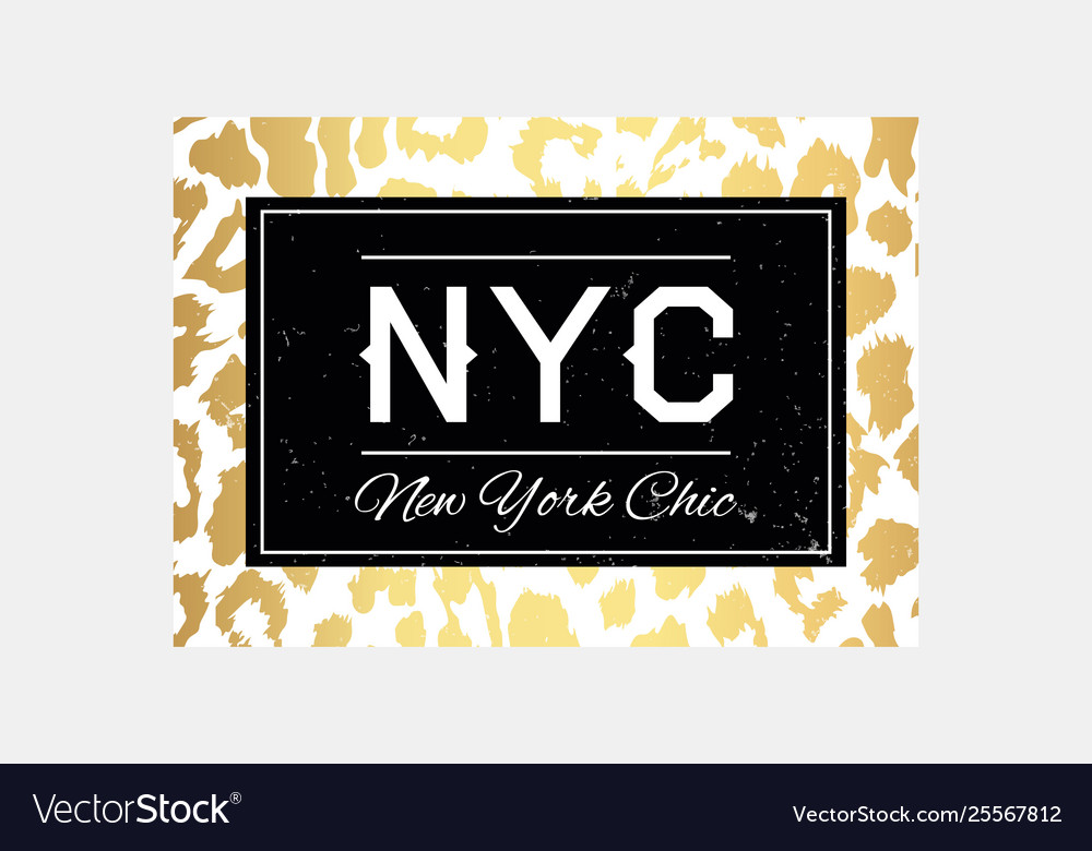 Nyc slogan typography on leopard pattern vector image Nyc slogan typography on leopard pattern