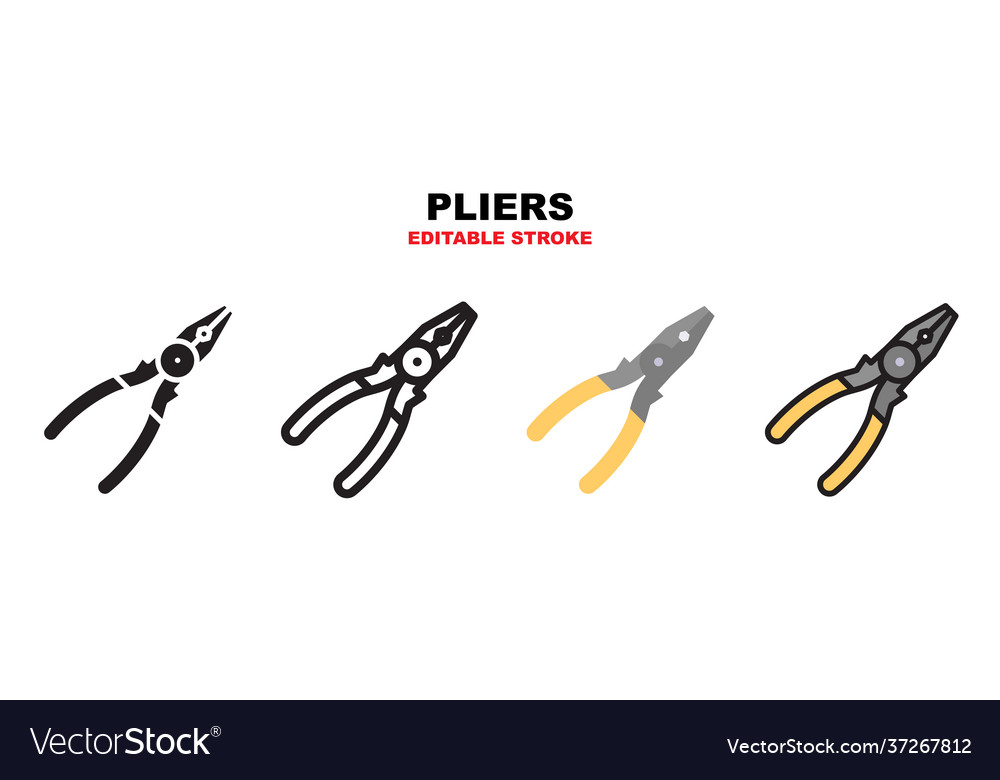 Pliers icon set with different styles editable vector image Pliers icon set with different styles editable