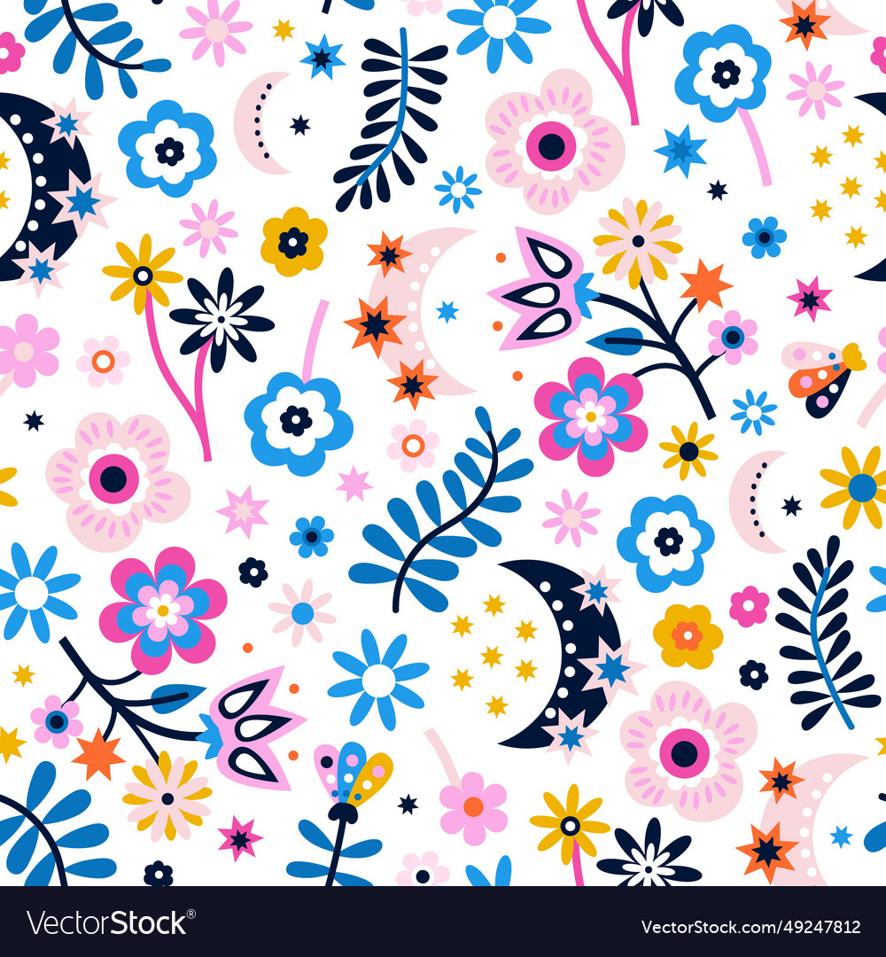 Seamless pattern with small flowers branches