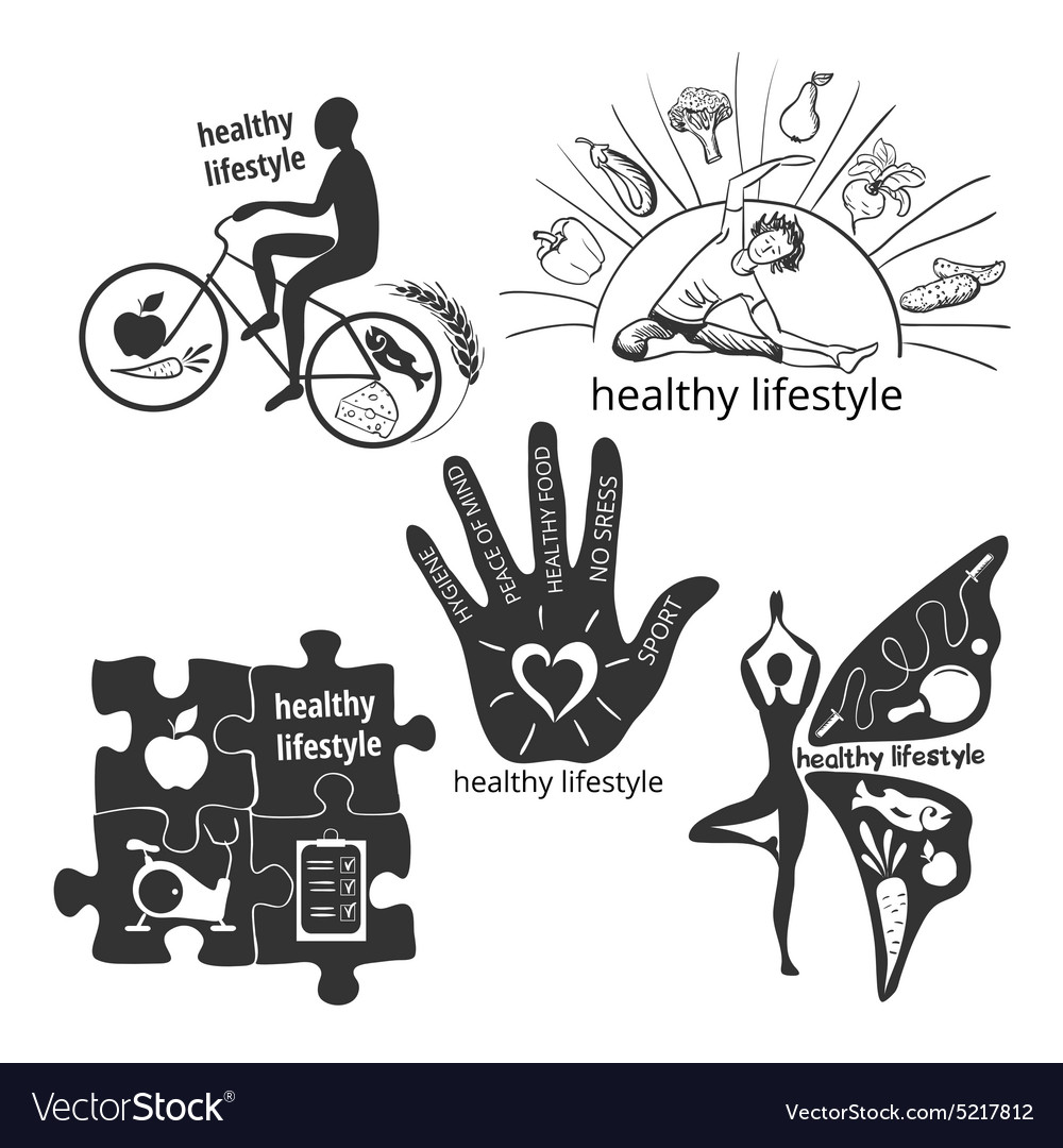 Set of icons healthy lifestyle Royalty Free Vector Image