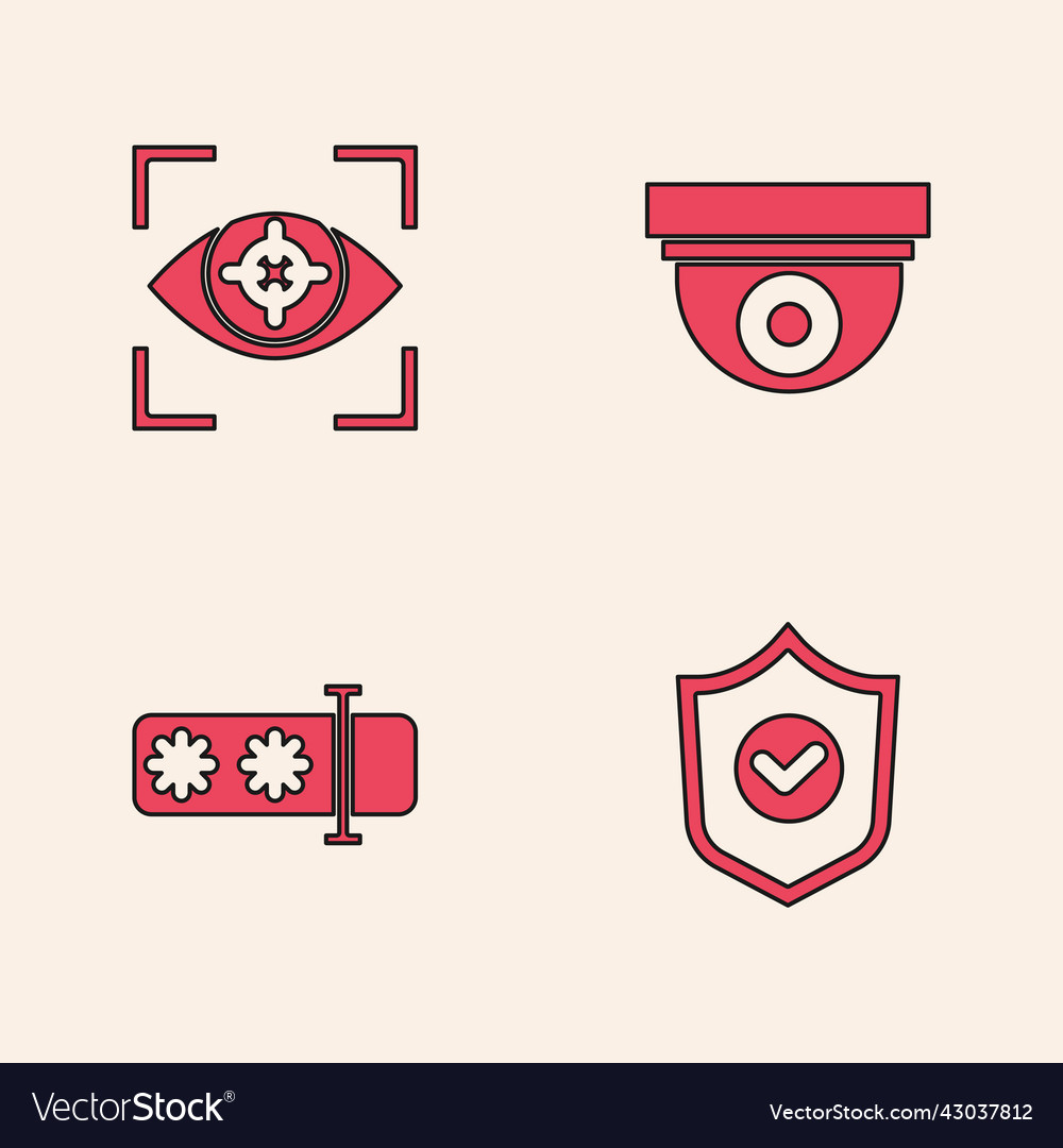 Set shield with check mark eye scan security vector image Set shield with check mark eye scan security