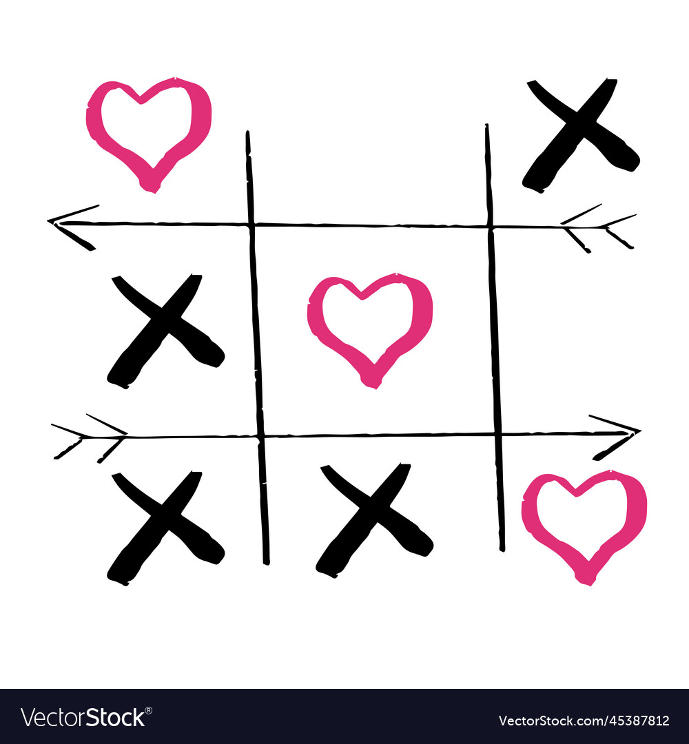 Tic tac toe doodle game with cross and circle sign vector image Tic tac toe doodle game with cross and circle sign