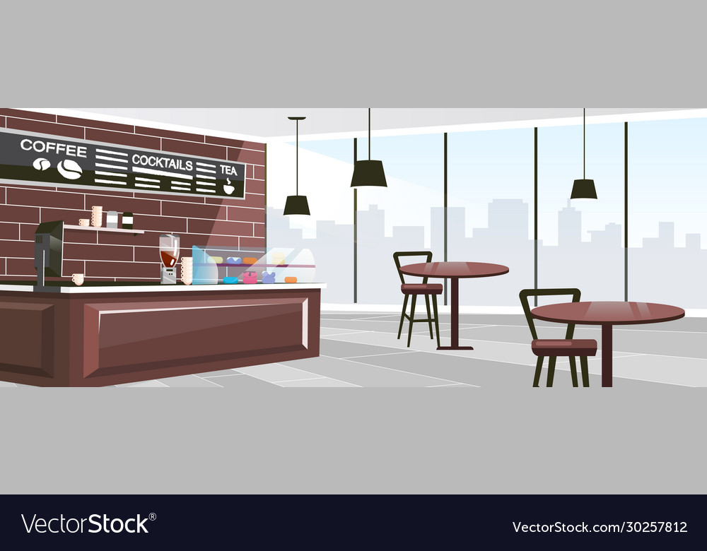 Urban cafe space flat panoramic windows Royalty Free Vector