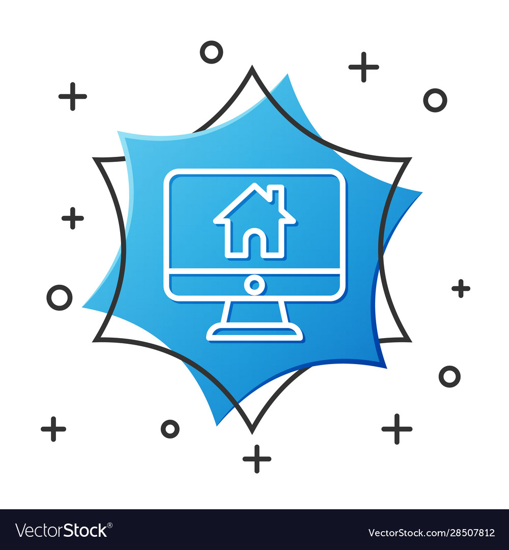 White line computer monitor with smart home icon vector image White line computer monitor with smart home icon