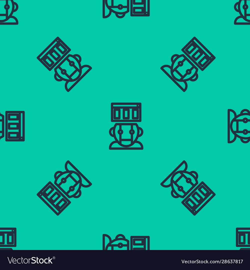 Blue line robot icon isolated seamless pattern vector image Blue line robot icon isolated seamless pattern