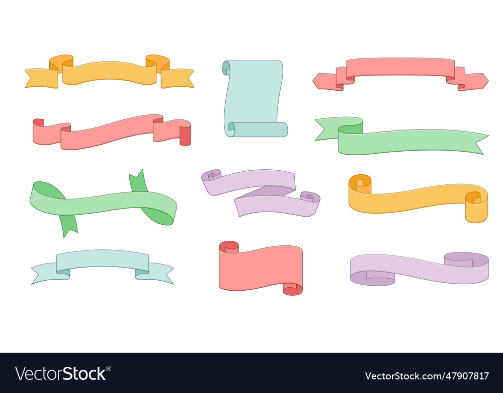 Full color set of curve ribbons flat style Vector Image