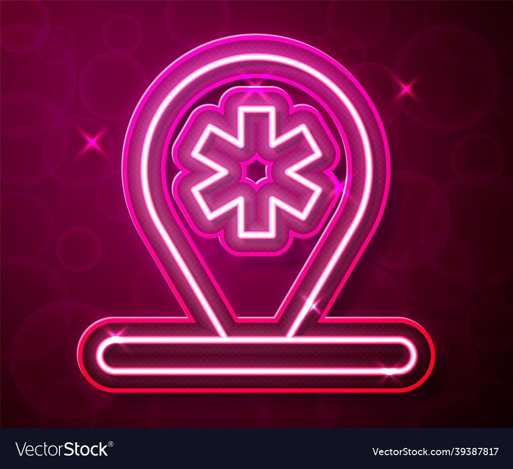 Glowing neon line medical map pointer with cross