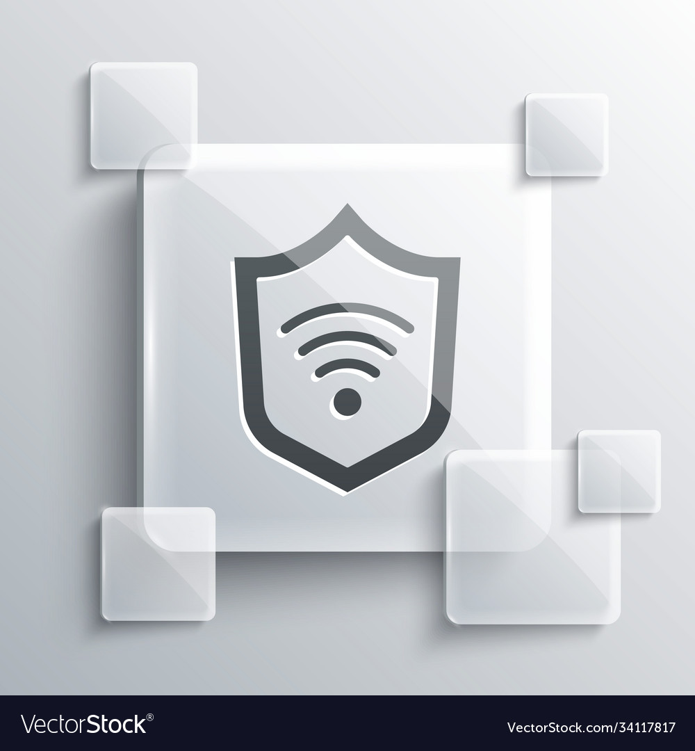 Grey shield with wifi wireless internet network vector image Grey shield with wifi wireless internet network