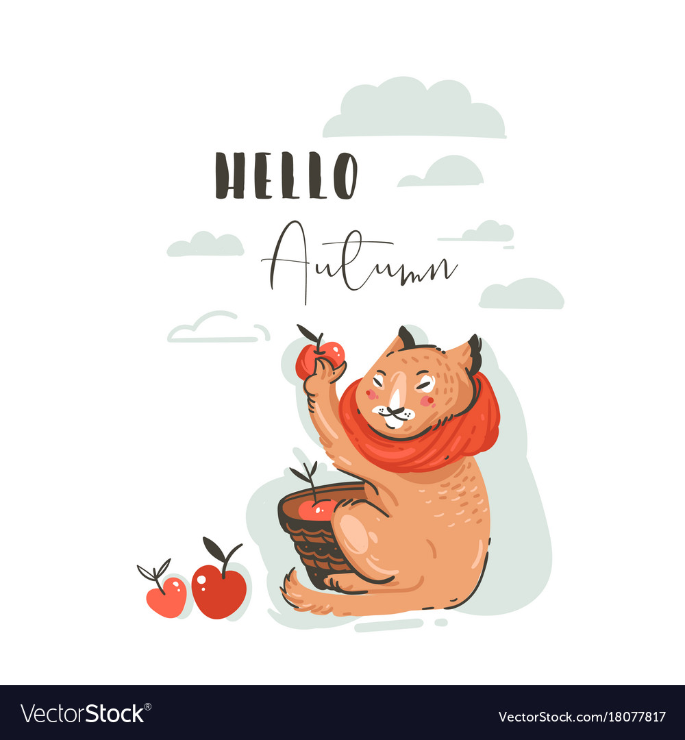 Hand drawn abstract greeting cartoon autumn