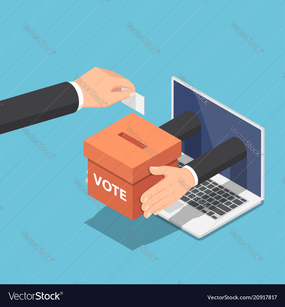 Isometric businessman hand putting voting paper vector image Isometric businessman hand putting voting paper